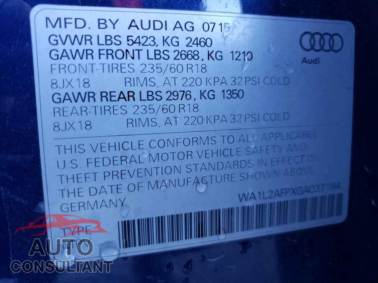 AUDI Q5 2016 - WA1L2AFPXGA037184