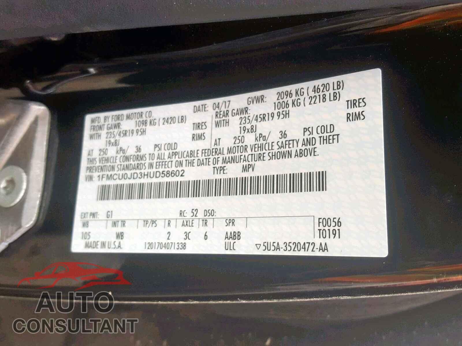 FORD ESCAPE TIT 2017 - WP1AB2A56HLB17384
