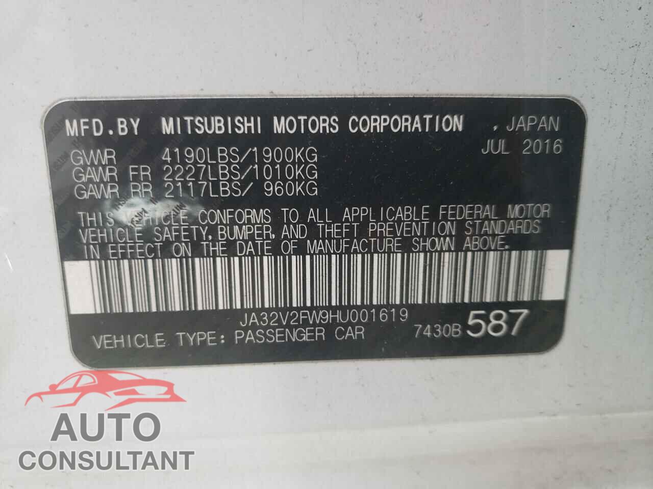 MITSUBISHI LANCER 2017 - JA32V2FW9HU001619