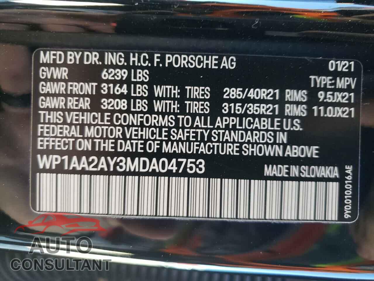 PORSCHE CAYENNE 2021 - WP1AA2AY3MDA04753