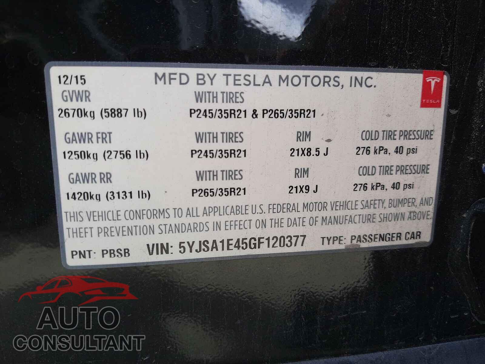 TESLA MODEL S 2016 - 5YJSA1E45GF120377