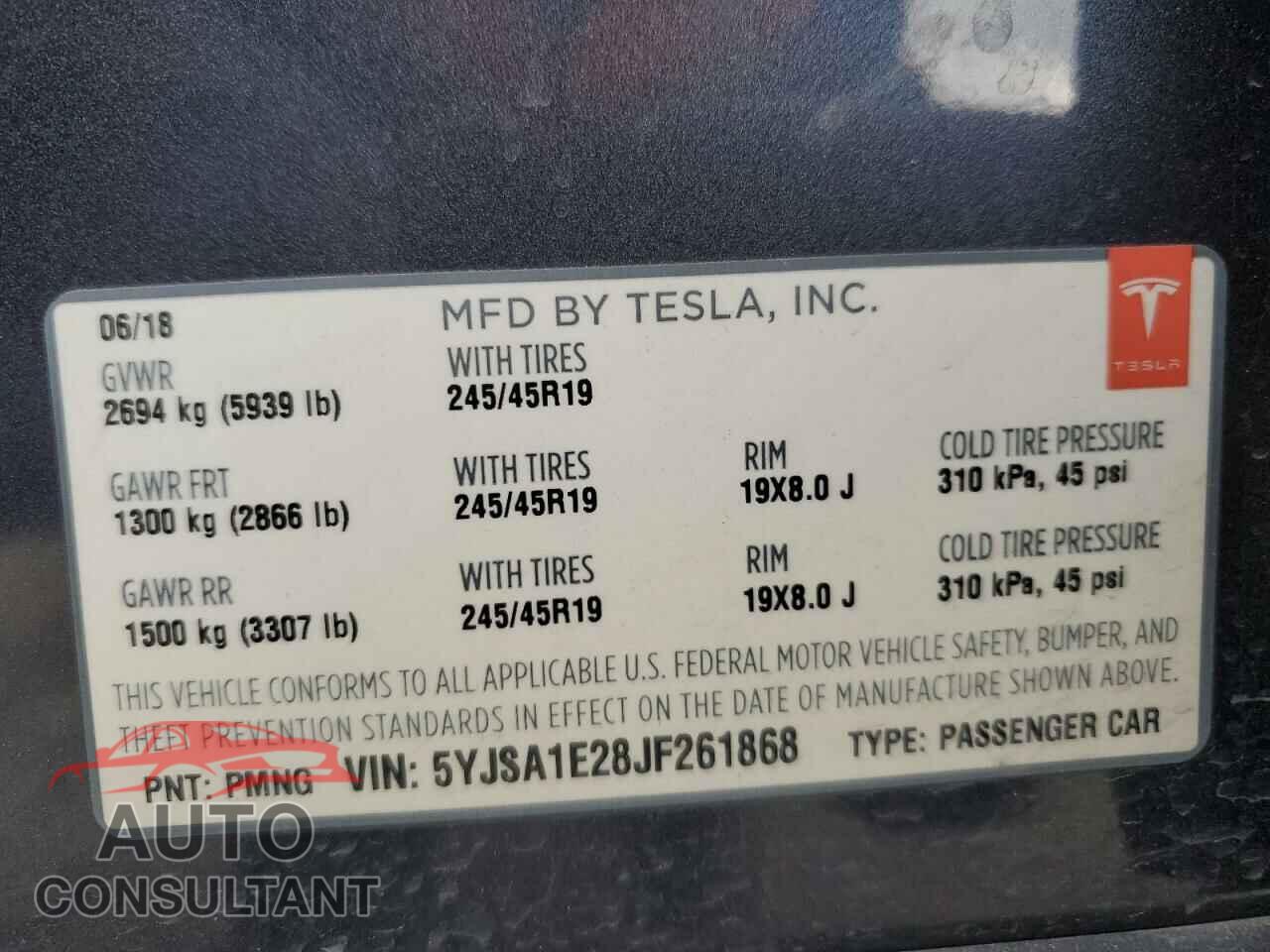 TESLA MODEL S 2018 - 5YJSA1E28JF261868