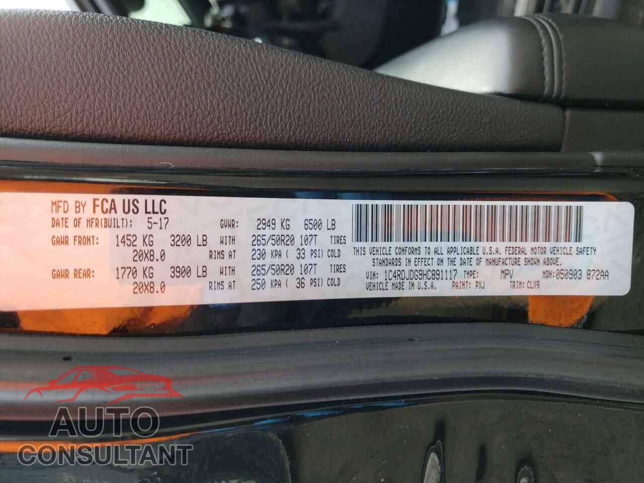DODGE DURANGO 2017 - 1C4RDJDG9HC891117