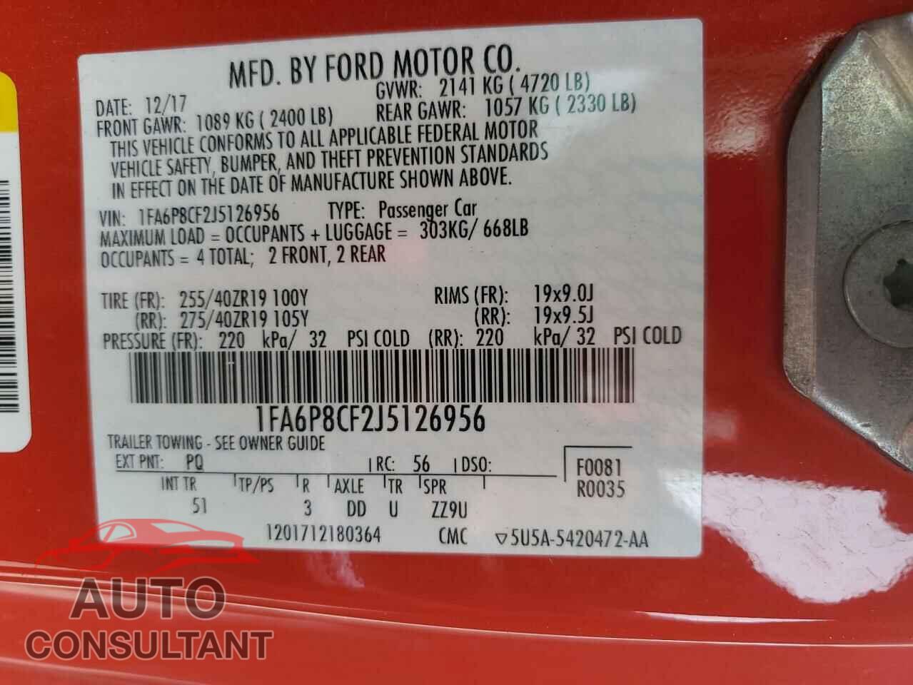 FORD MUSTANG 2018 - 1FA6P8CF2J5126956