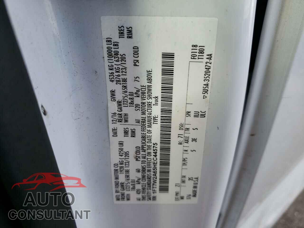 FORD F250 2017 - 1FT7W2A65HEC44575