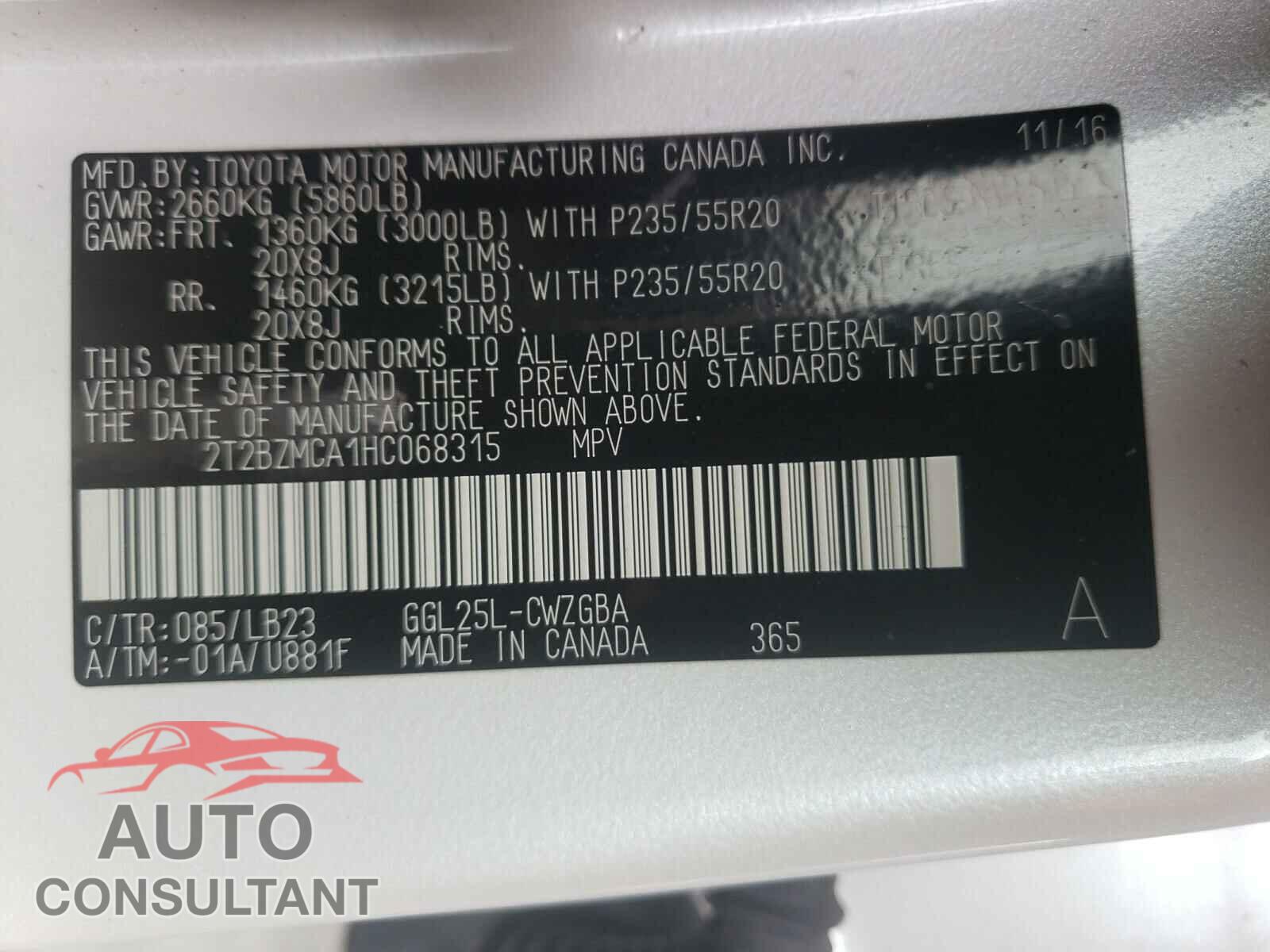 LEXUS RX350 2017 - 2T2BZMCA1HC068315