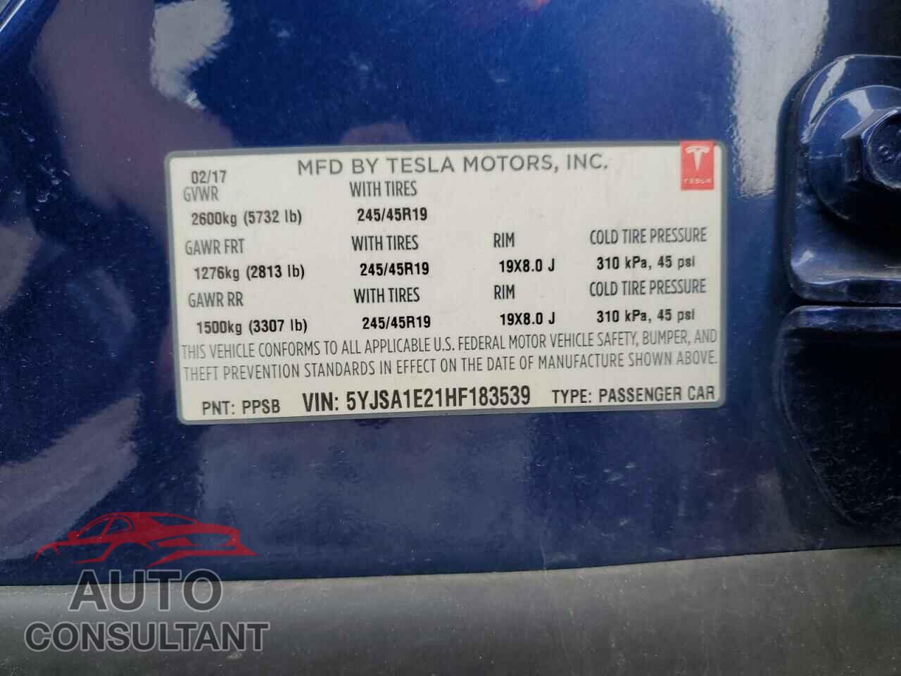 TESLA MODEL S 2017 - 5YJSA1E21HF183539