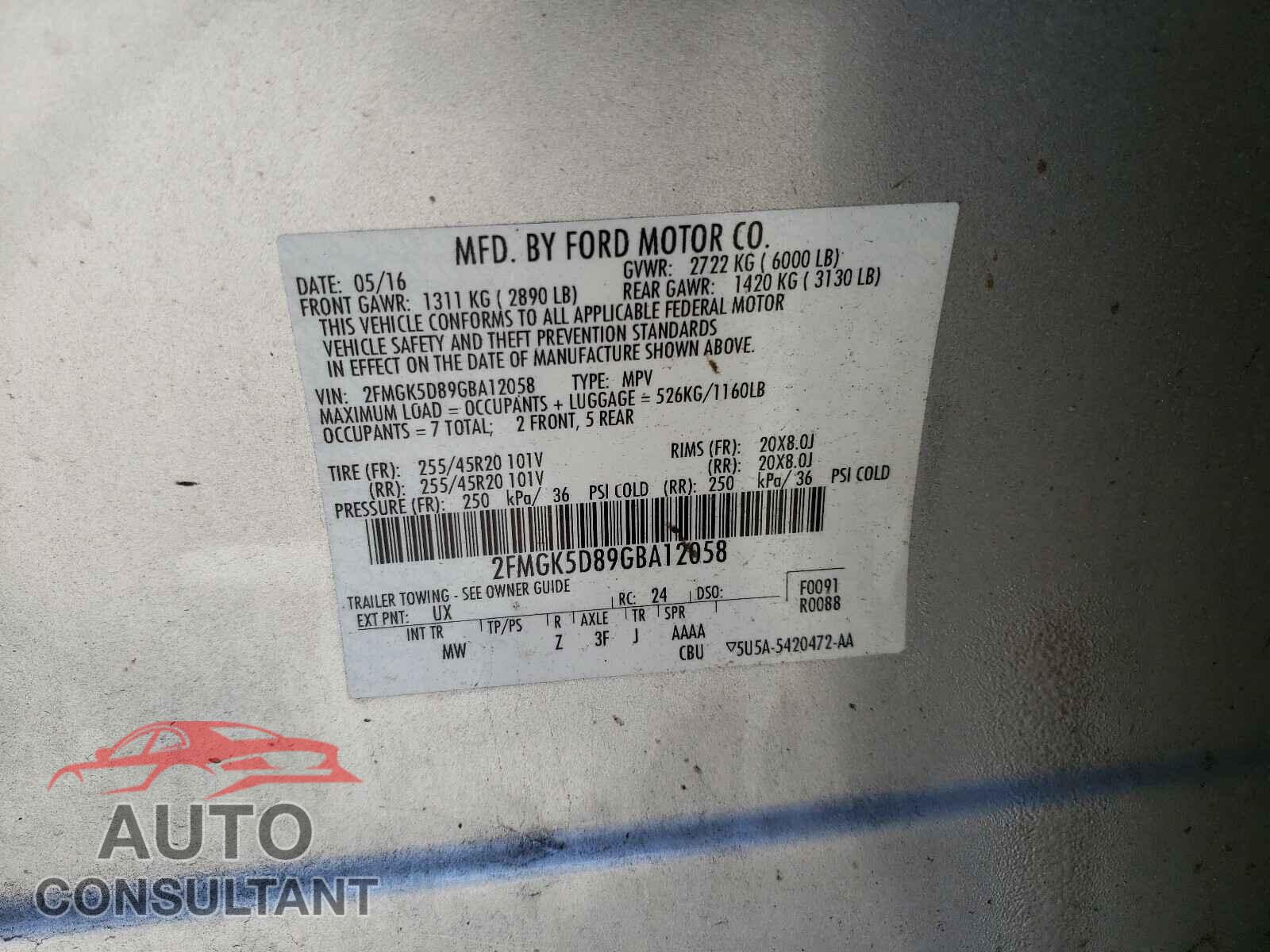 FORD FLEX 2016 - 2FMGK5D89GBA12058