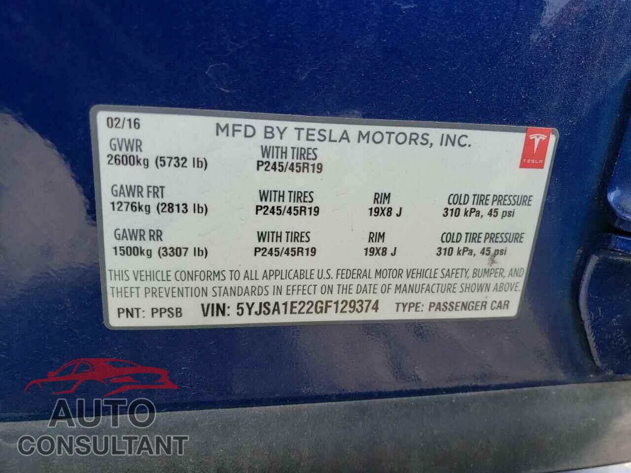 TESLA MODEL S 2016 - 5YJSA1E22GF129374