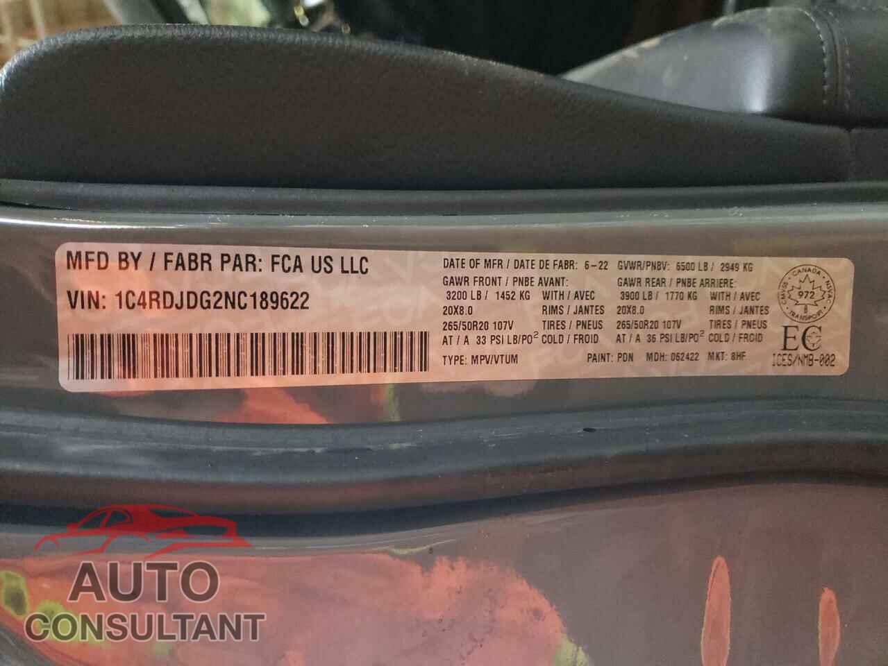 DODGE DURANGO 2022 - 1C4RDJDG2NC189622