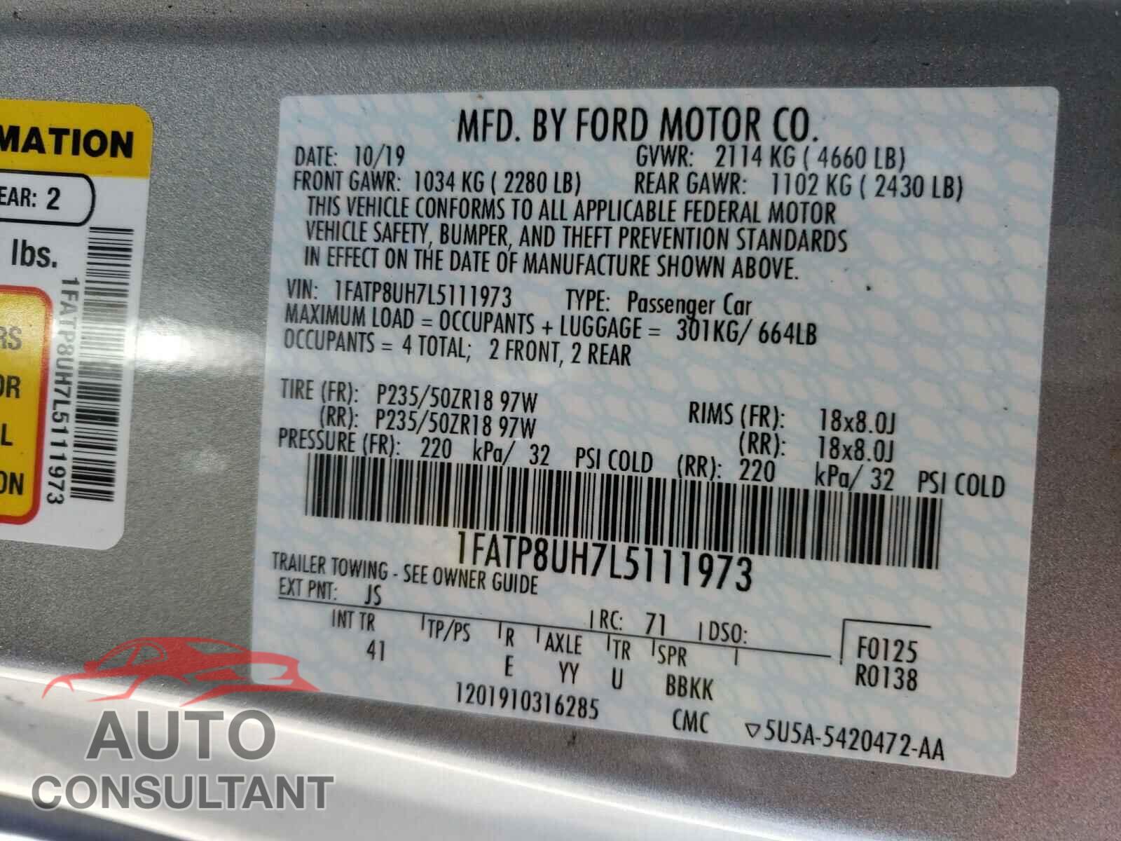 FORD MUSTANG 2020 - 1FATP8UH7L5111973