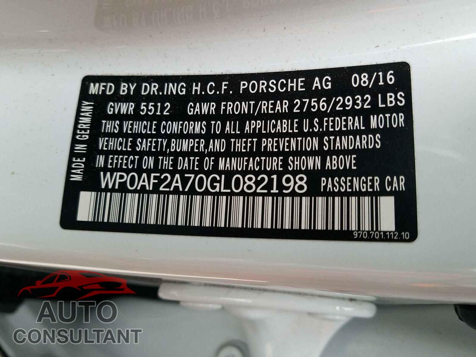 PORSCHE PANAMERA 2016 - WP0AF2A70GL082198
