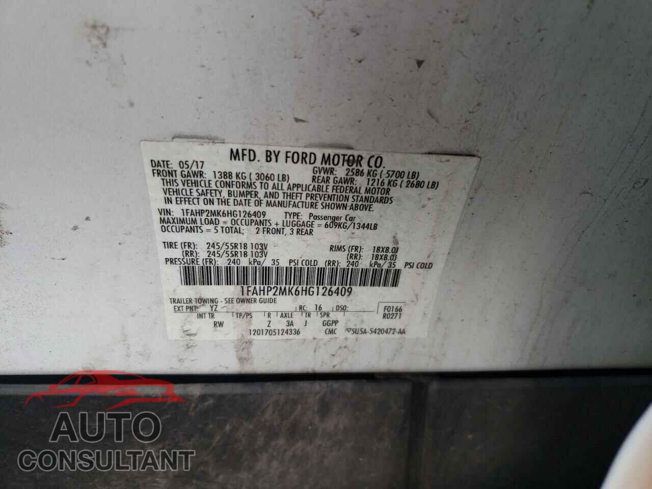 FORD TAURUS 2017 - 1FAHP2MK6HG126409