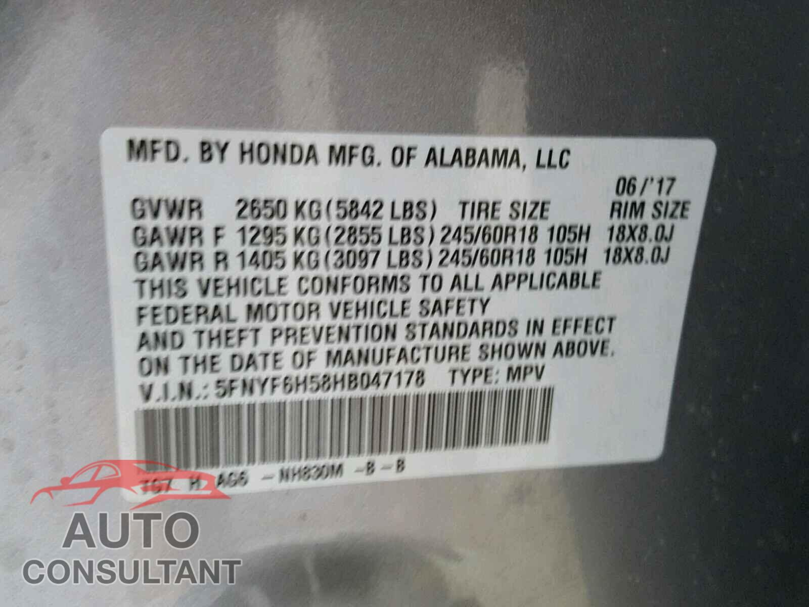 HONDA PILOT EXL 2017 - JTDBVRBD2JA004190