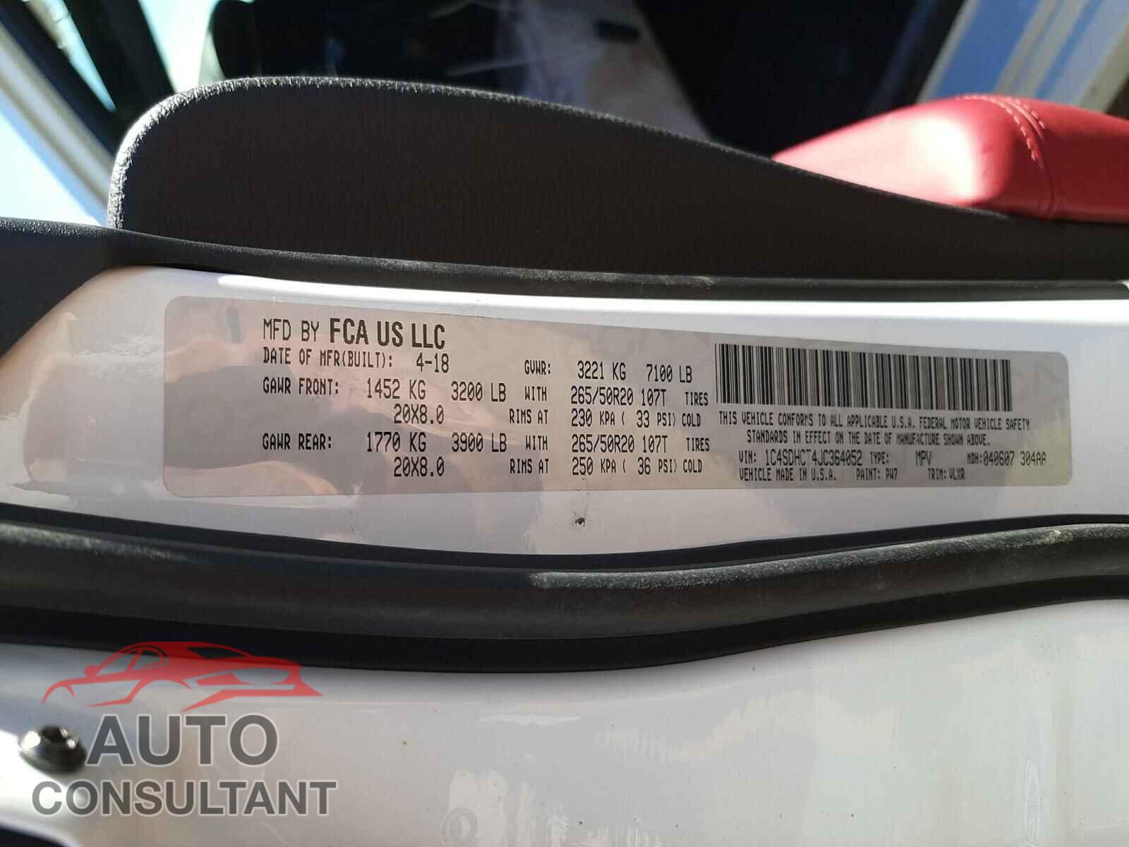 DODGE DURANGO 2018 - 1C4SDHCT4JC364052