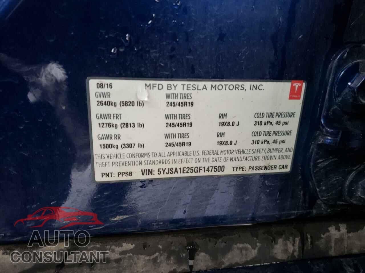 TESLA MODEL S 2016 - 5YJSA1E25GF147500