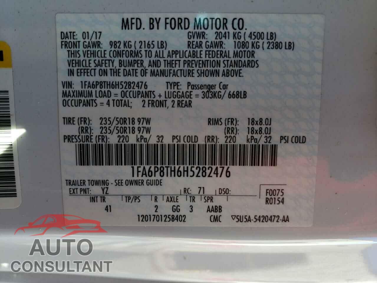 FORD MUSTANG 2017 - 1FA6P8TH6H5282476