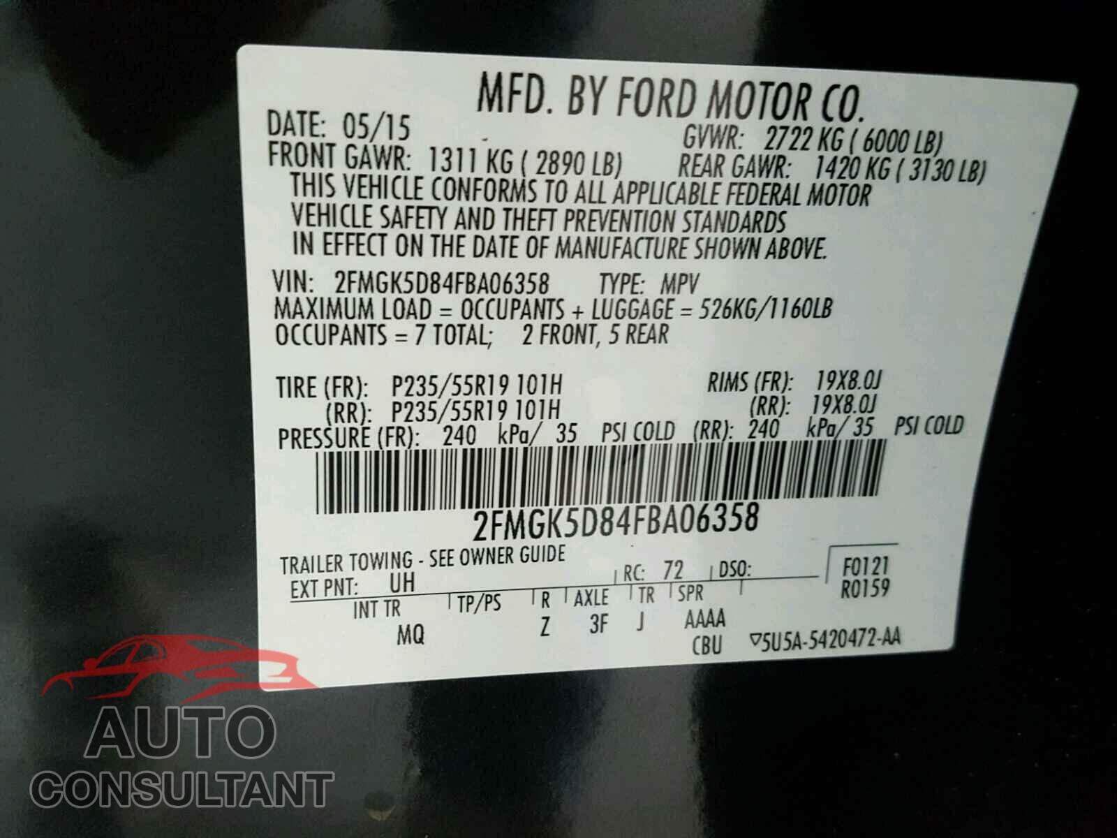 FORD FLEX 2015 - 2FMGK5D84FBA06358