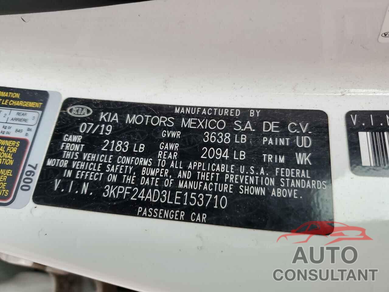 KIA FORTE 2020 - 3KPF24AD3LE153710