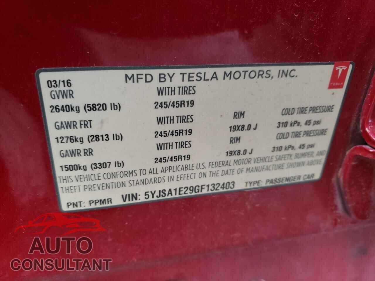 TESLA MODEL S 2016 - 5YJSA1E29GF132403