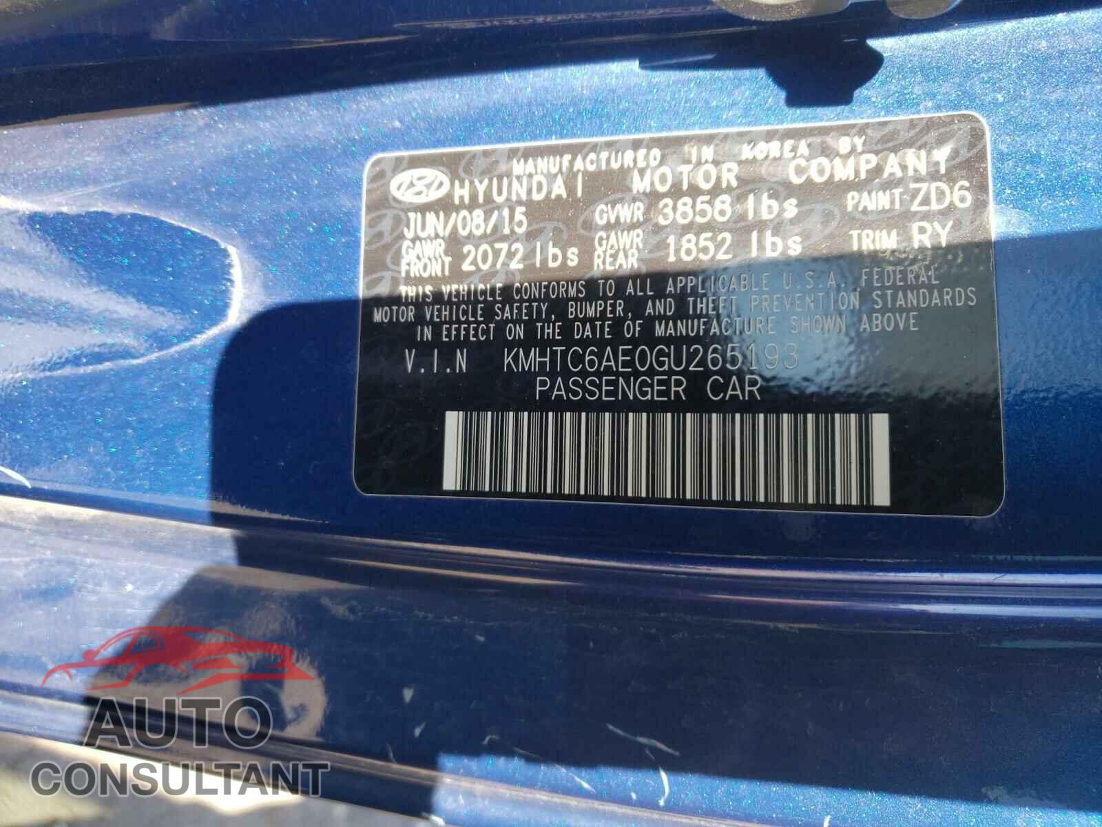 HYUNDAI VELOSTER 2016 - KMHTC6AE0GU265193
