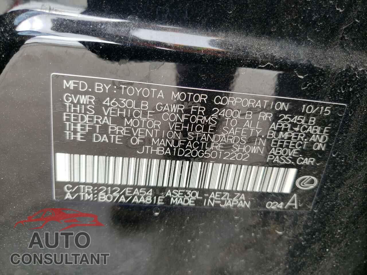 LEXUS IS 2016 - JTHBA1D20G5012202