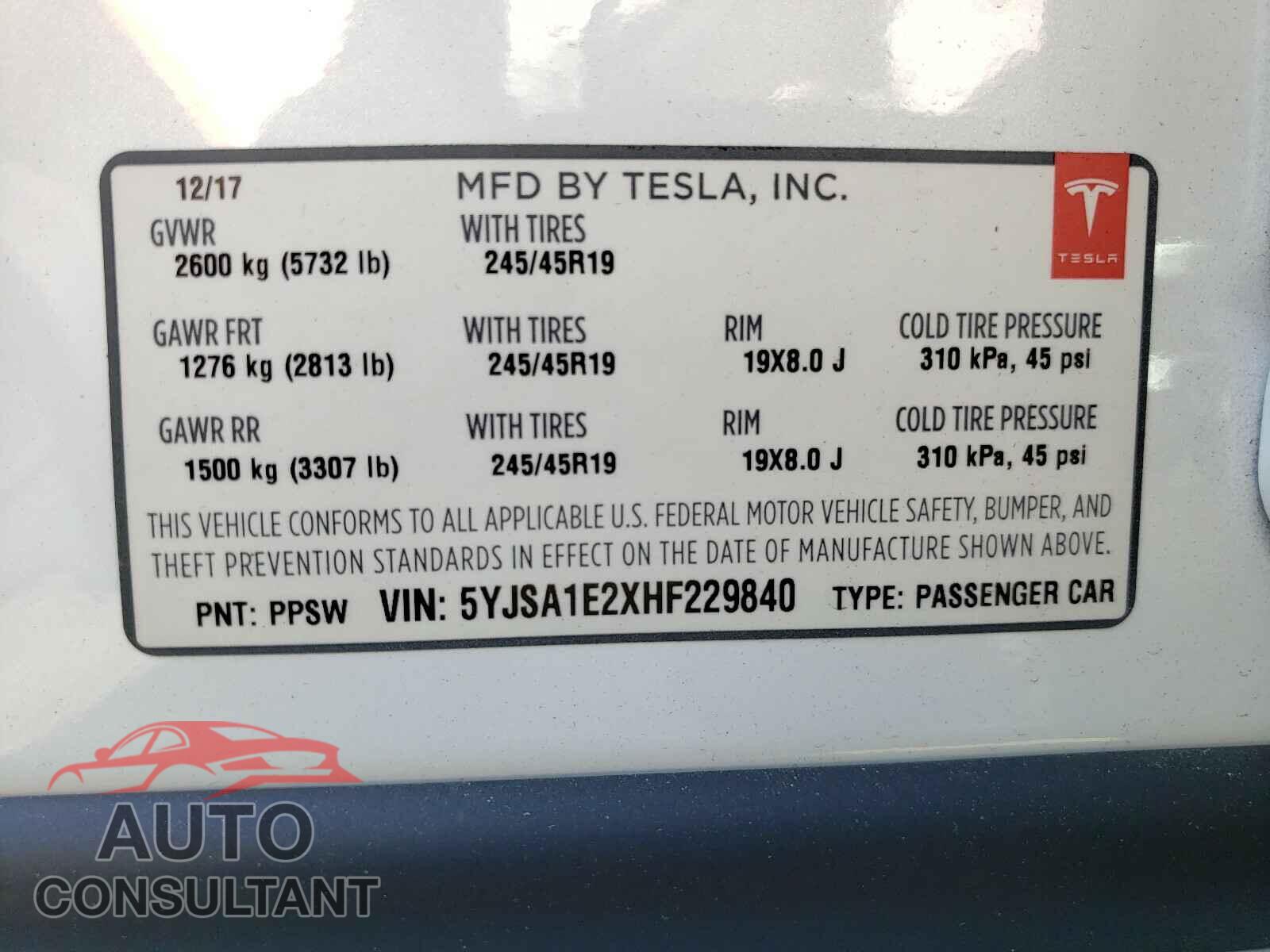 TESLA MODEL S 2017 - 5YJSA1E2XHF229840