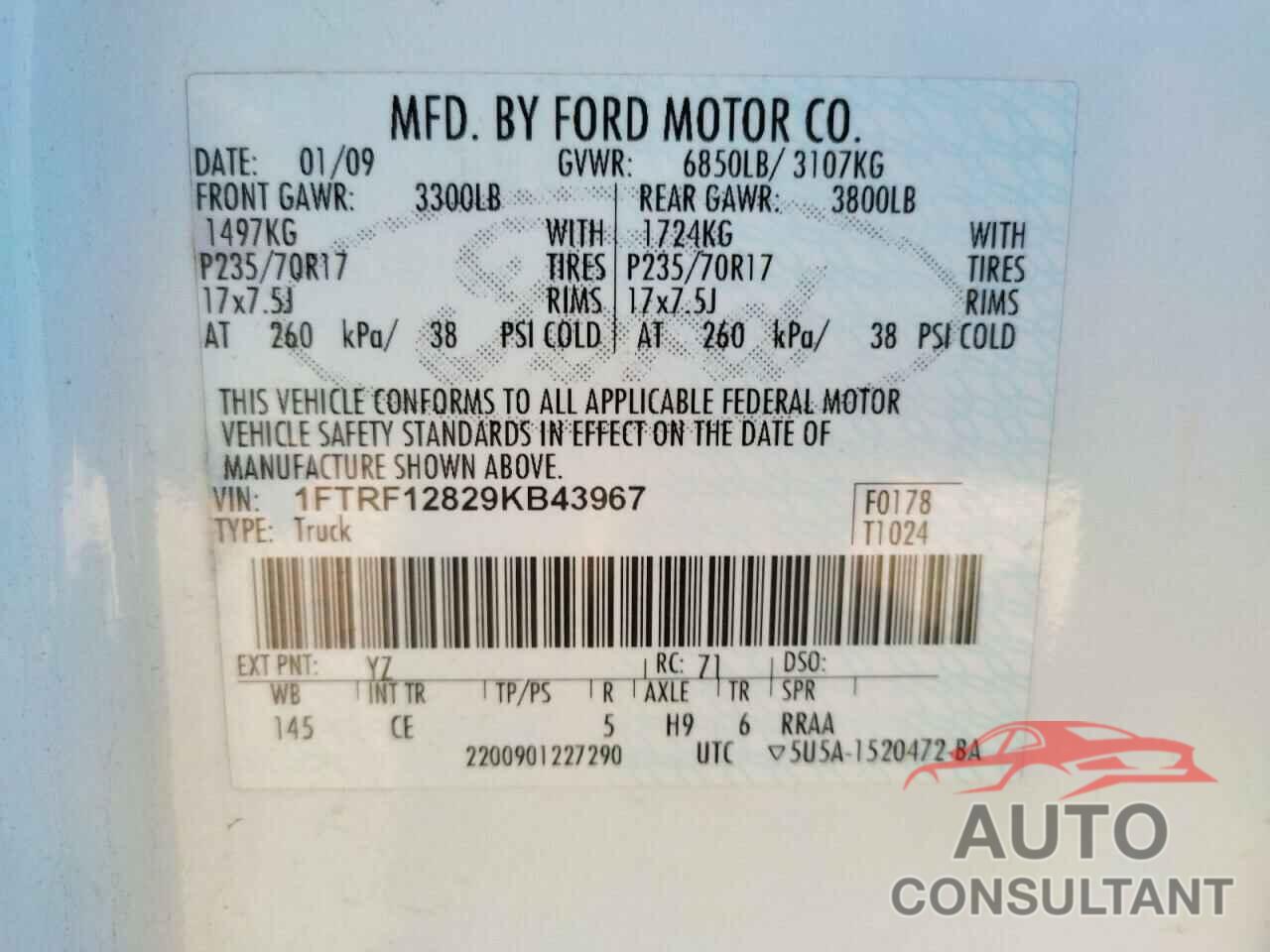 FORD F150 2009 - 1VWAT7A37HC052794