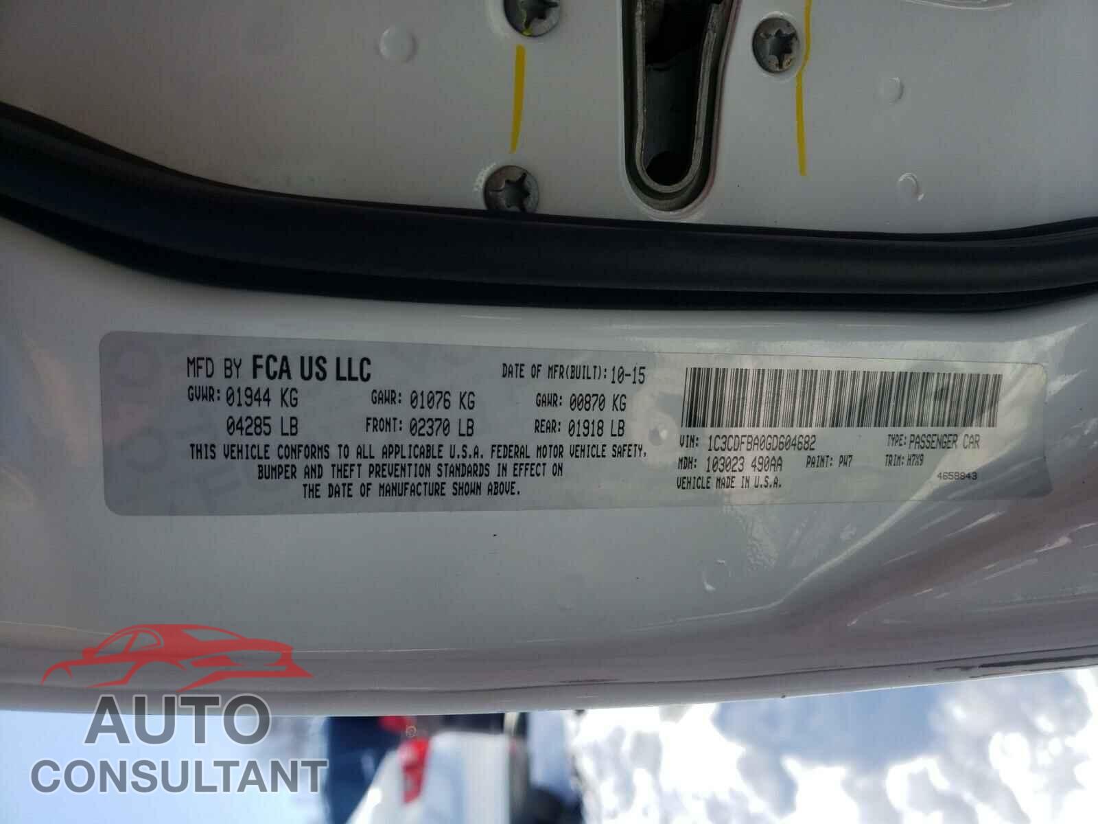 DODGE DART 2016 - 1C3CDFBA0GD604682