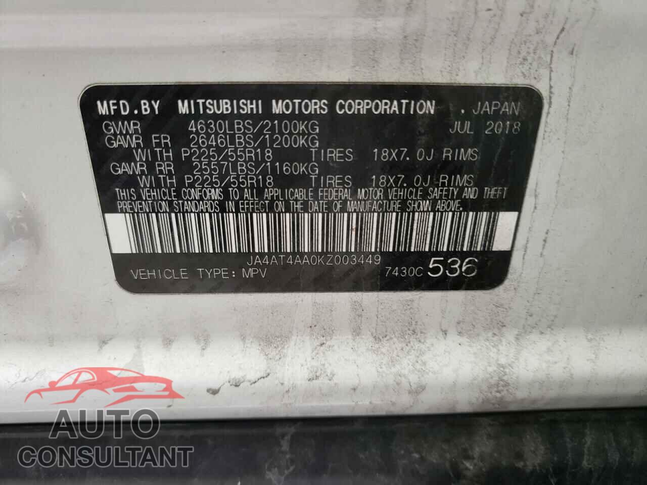MITSUBISHI ECLIPSE 2019 - JA4AT4AA0KZ003449