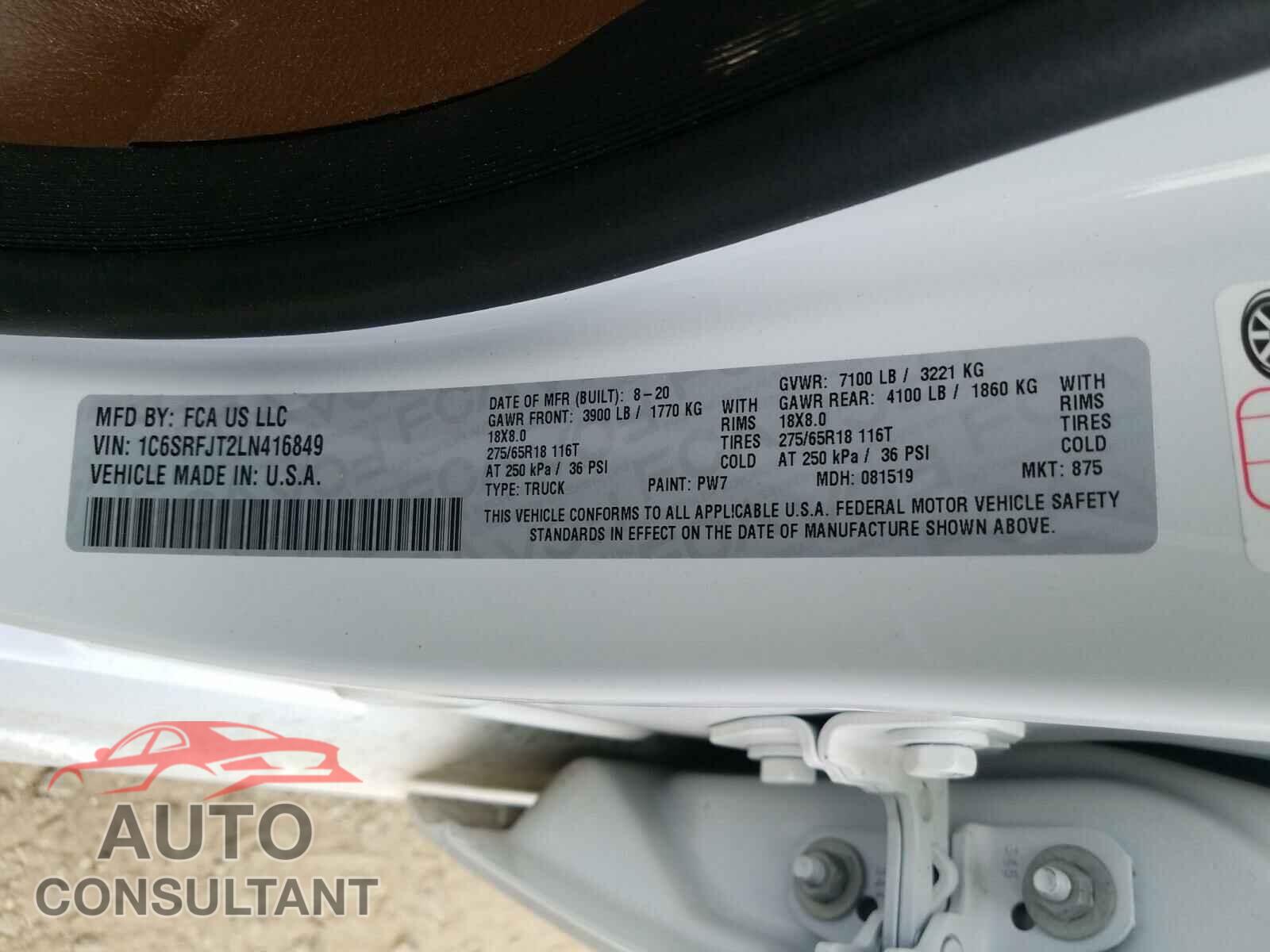 RAM 1500 2020 - 1C6SRFJT2LN416849