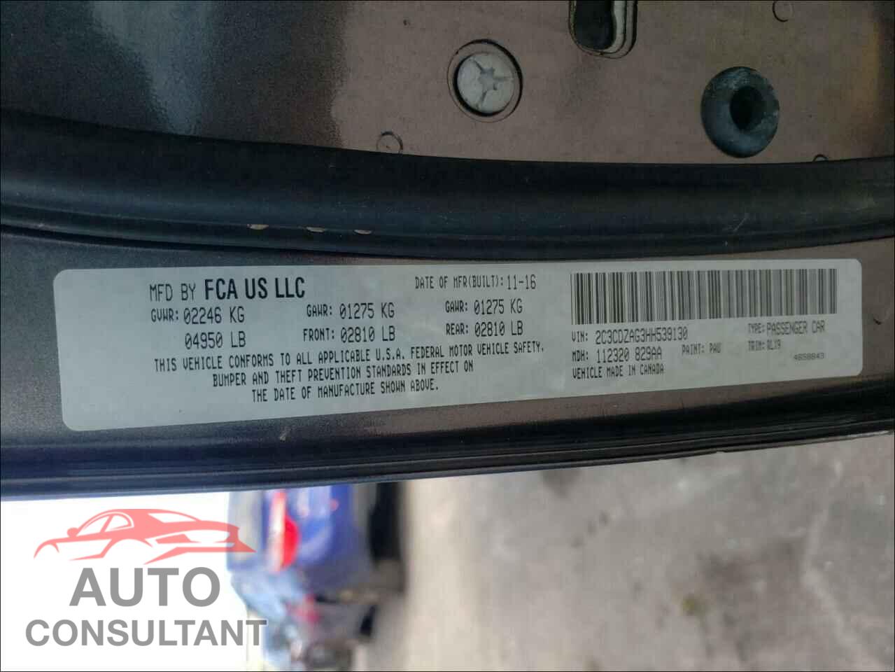 DODGE CHALLENGER 2017 - 2C3CDZAG3HH539130