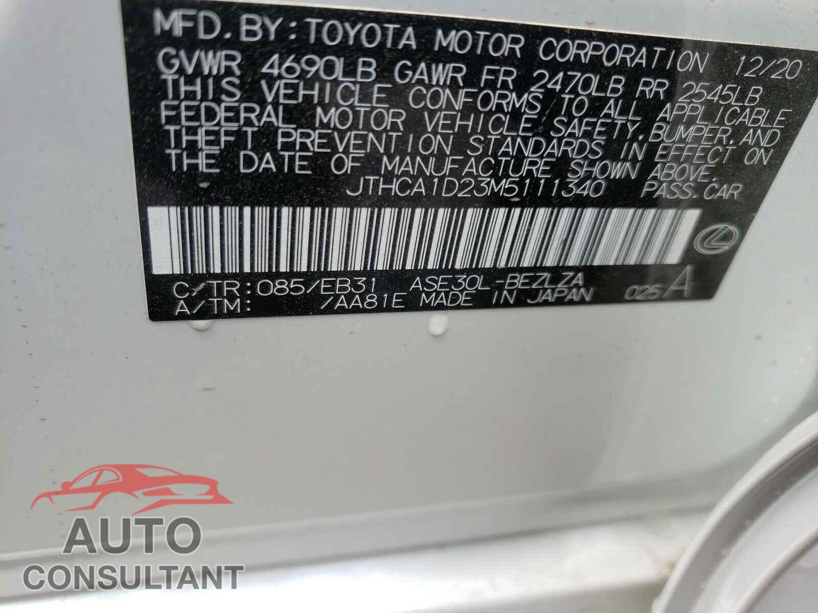 LEXUS IS 2021 - JTHCA1D23M5111340