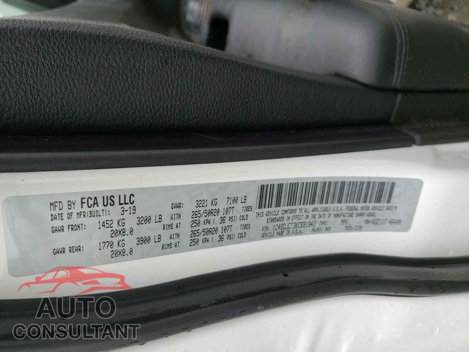 DODGE DURANGO 2019 - 1C4SDJCT3KC691843