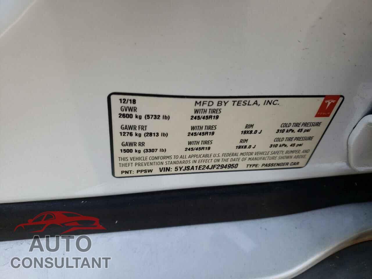 TESLA MODEL S 2018 - 5YJSA1E24JF294950