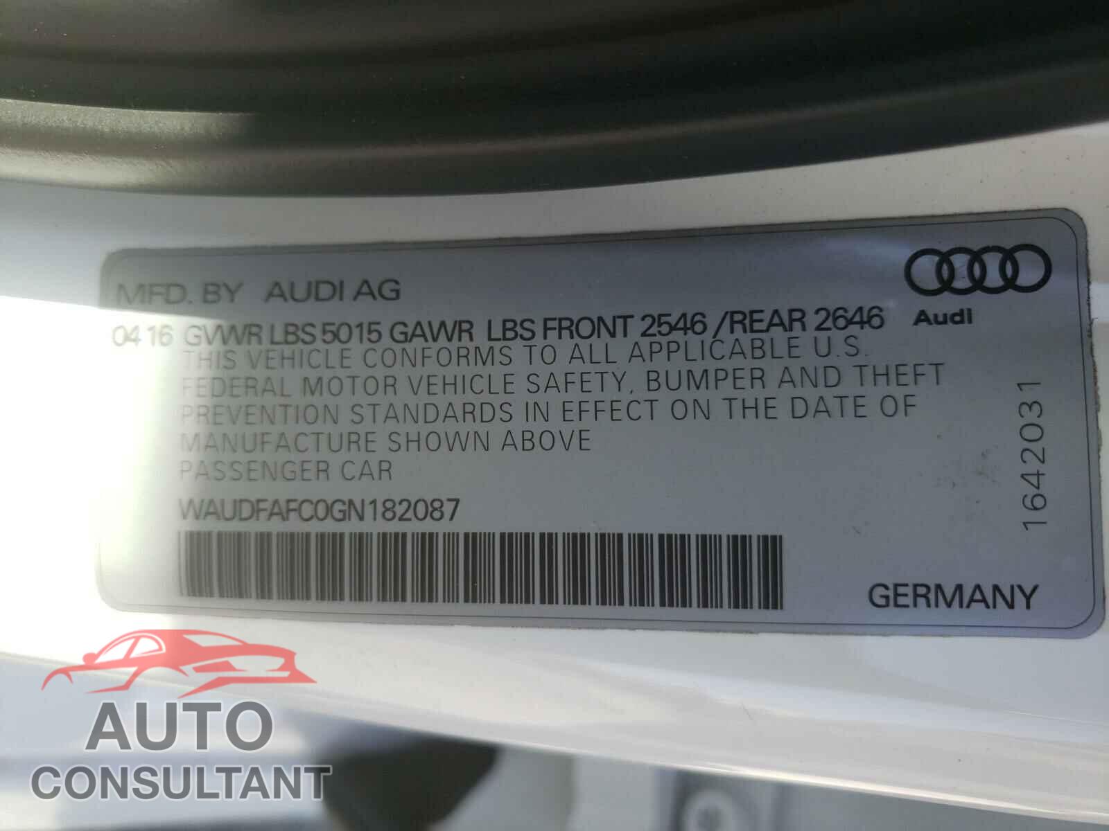 AUDI A6 2016 - WAUDFAFC0GN182087