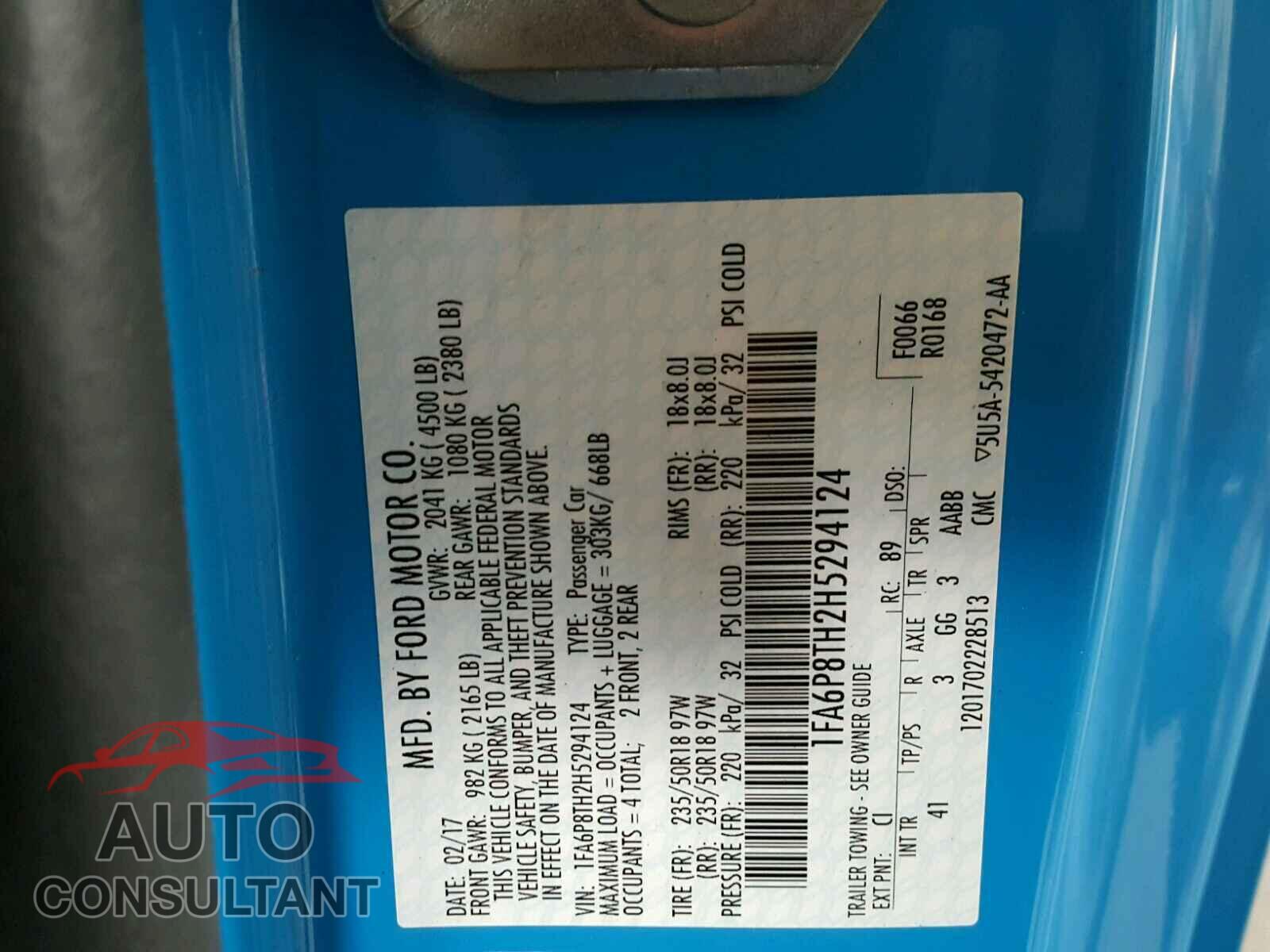 FORD MUSTANG 2017 - 1FA6P8TH2H5294124