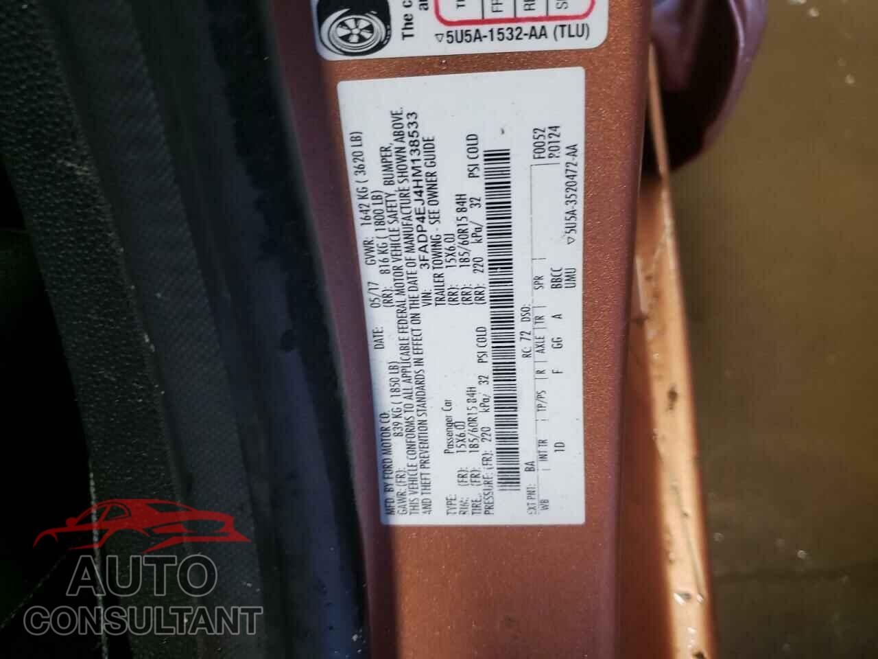 FORD FIESTA 2017 - 3FADP4EJ4HM138533