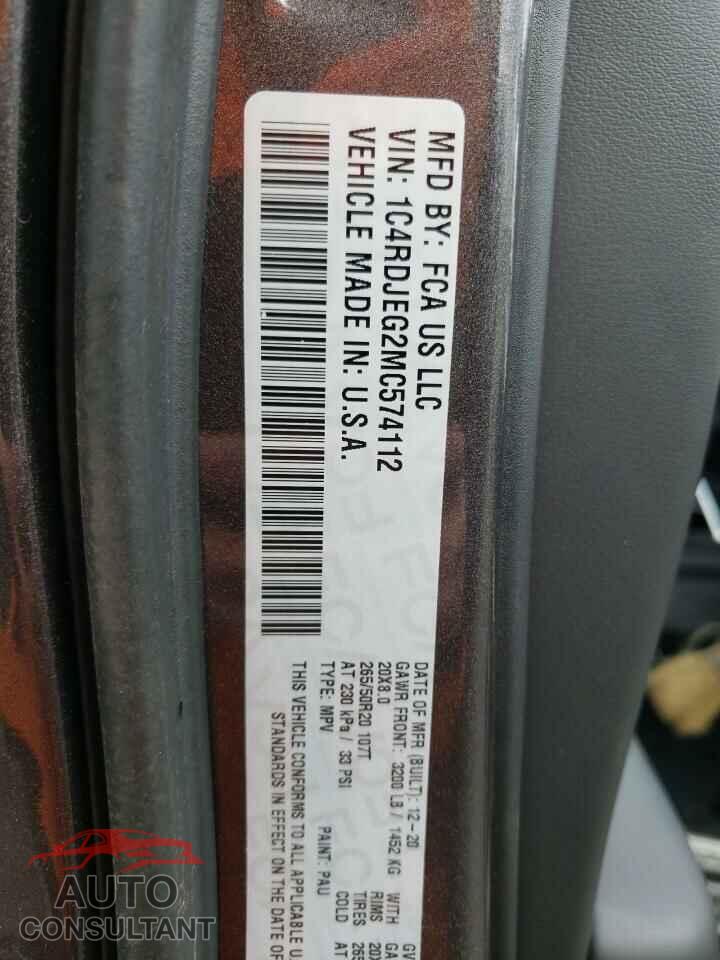 DODGE DURANGO 2021 - 1C4RDJEG2MC574112