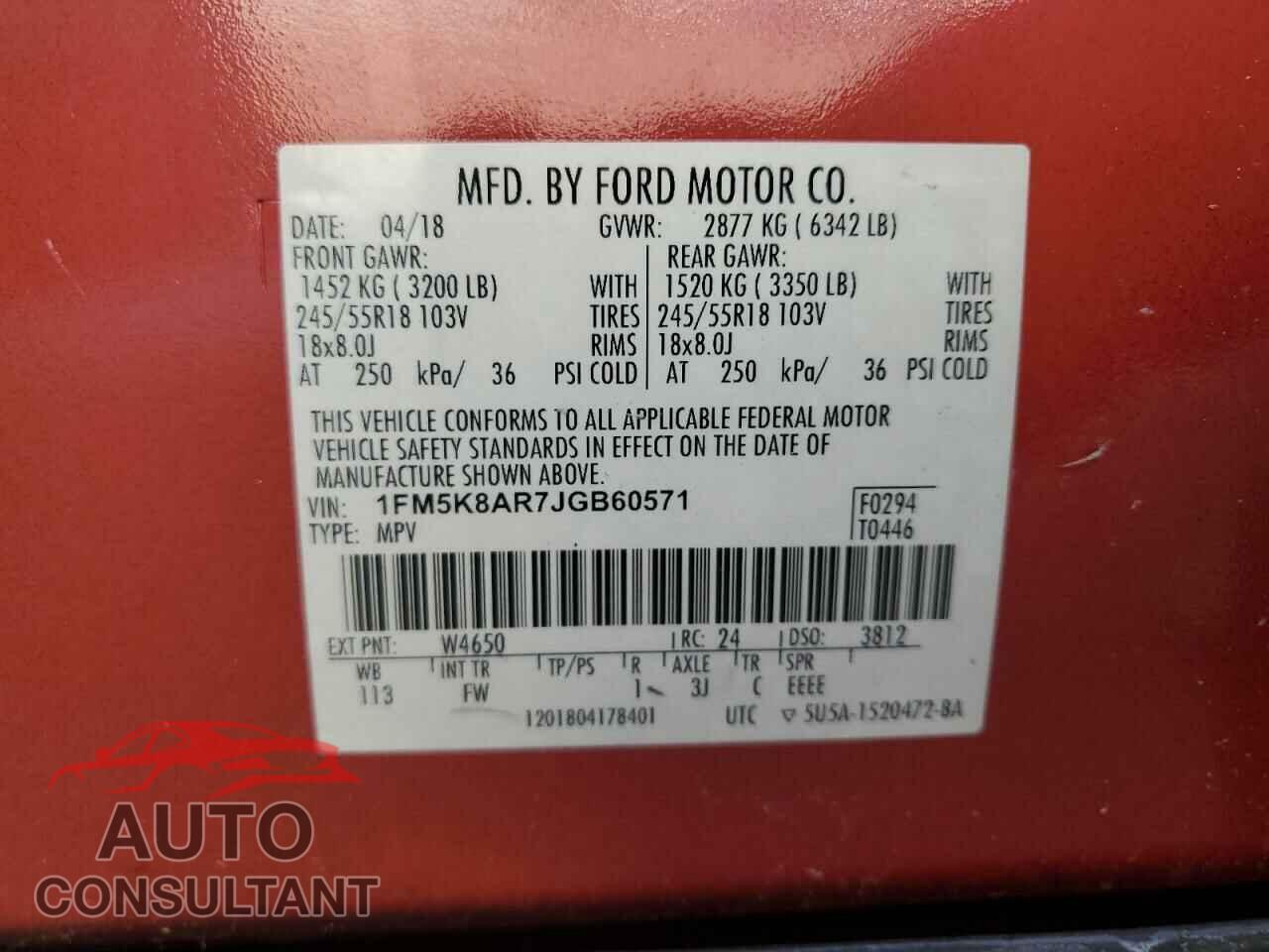 FORD EXPLORER 2018 - 1FM5K8AR7JGB60571