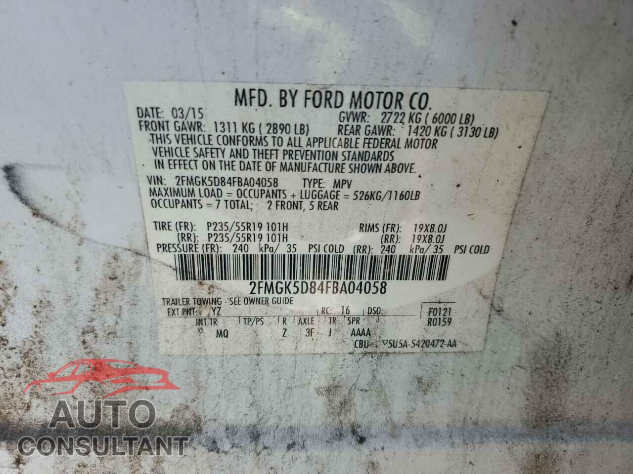 FORD FLEX 2015 - 2FMGK5D84FBA04058