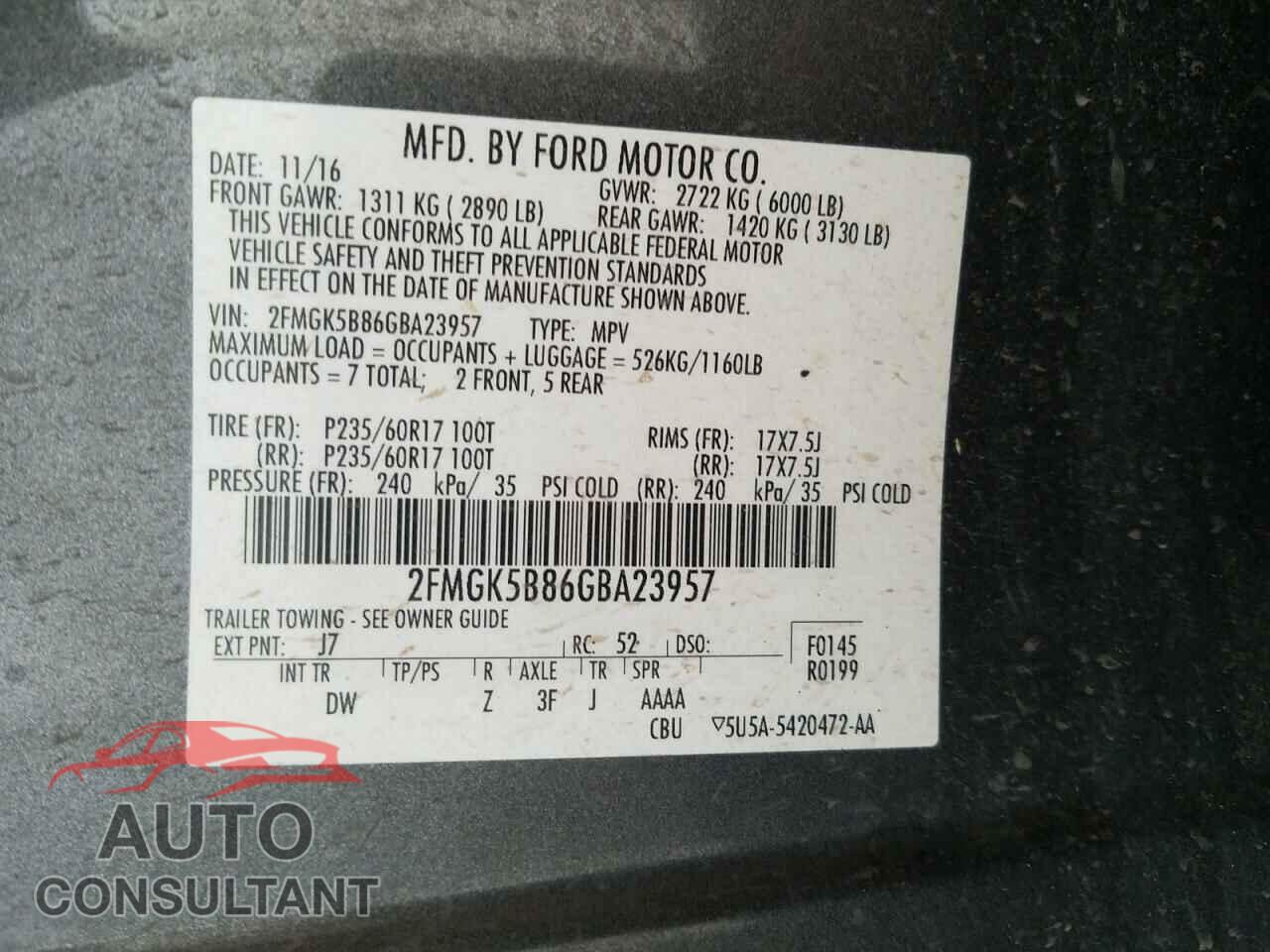 FORD FLEX 2016 - 2FMGK5B86GBA23957