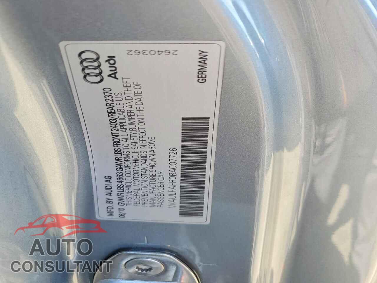 AUDI A5 2011 - WAULFAFR0BA007726