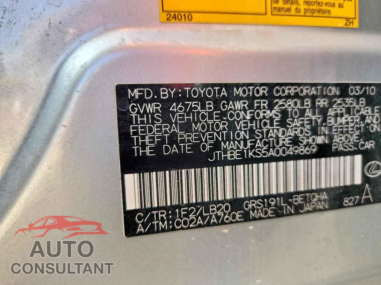 LEXUS GS 2010 - JTHBE1KS5A0049869