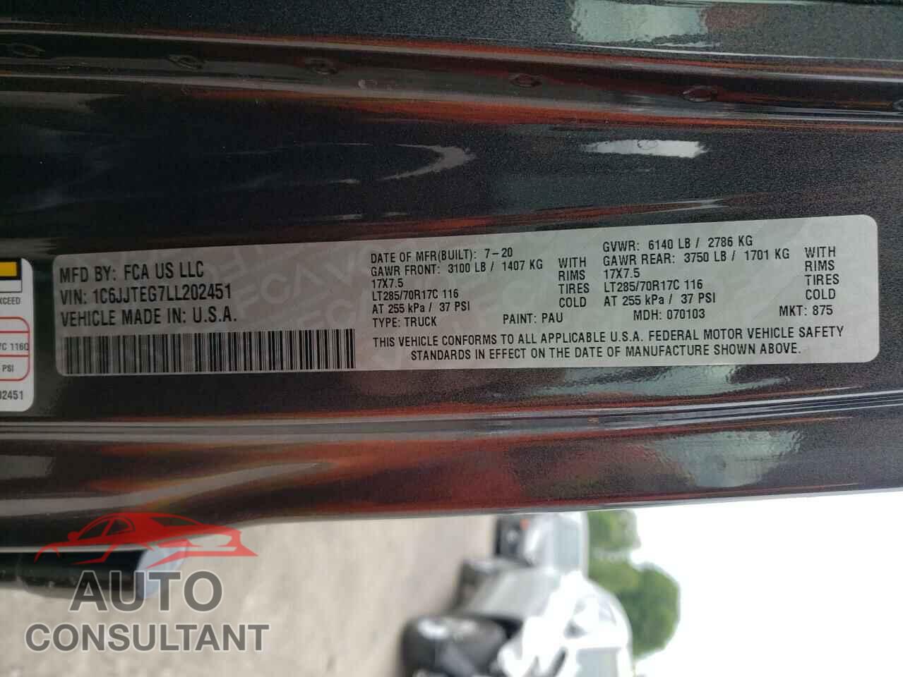 JEEP GLADIATOR 2020 - 1C6JJTEG7LL202451