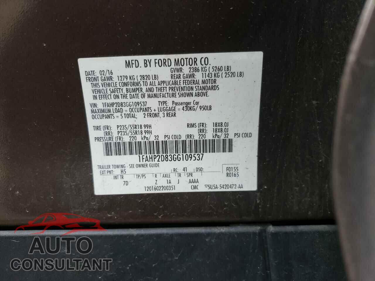 FORD TAURUS 2016 - 1FAHP2D83GG109537