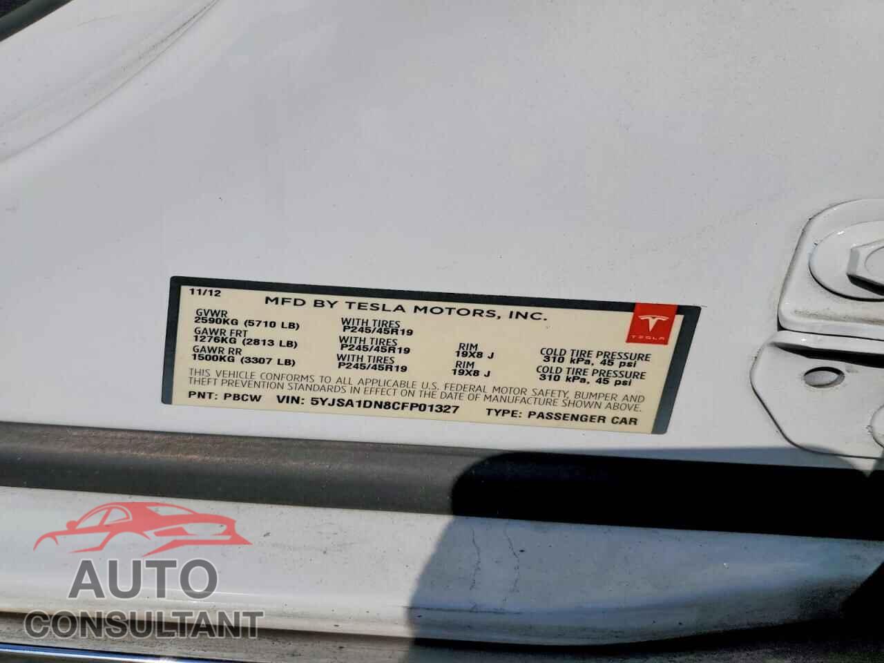 TESLA MODEL S 2012 - 5YJSA1DN8CFP01327