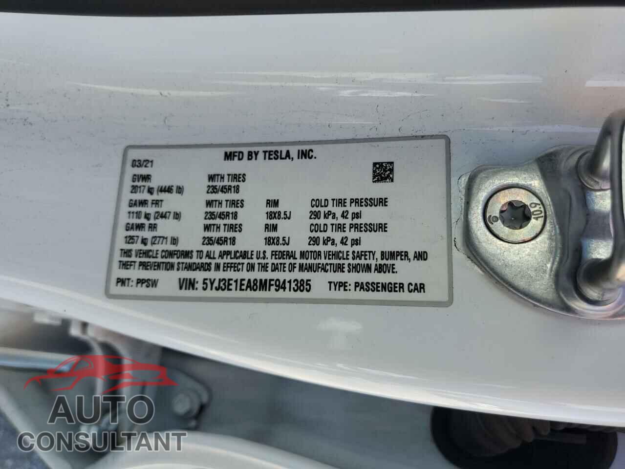 TESLA MODEL 3 2021 - 5YJ3E1EA8MF941385