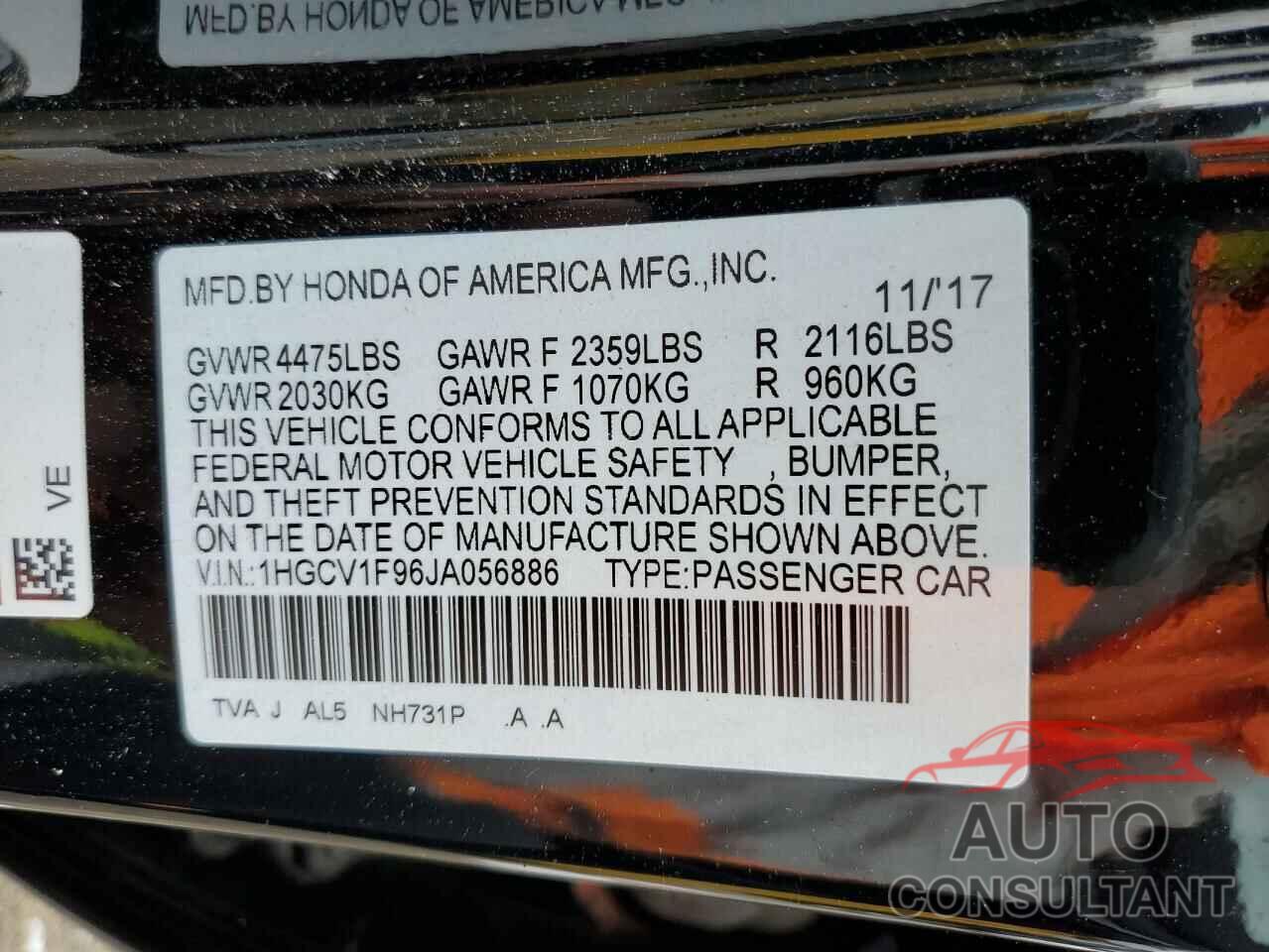 HONDA ACCORD 2018 - 1HGCV1F96JA056886