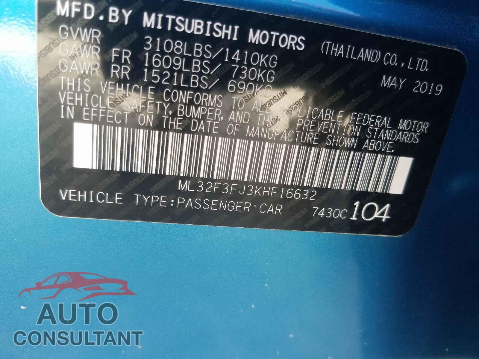 MITSUBISHI MIRAGE 2019 - ML32F3FJ3KHF16632